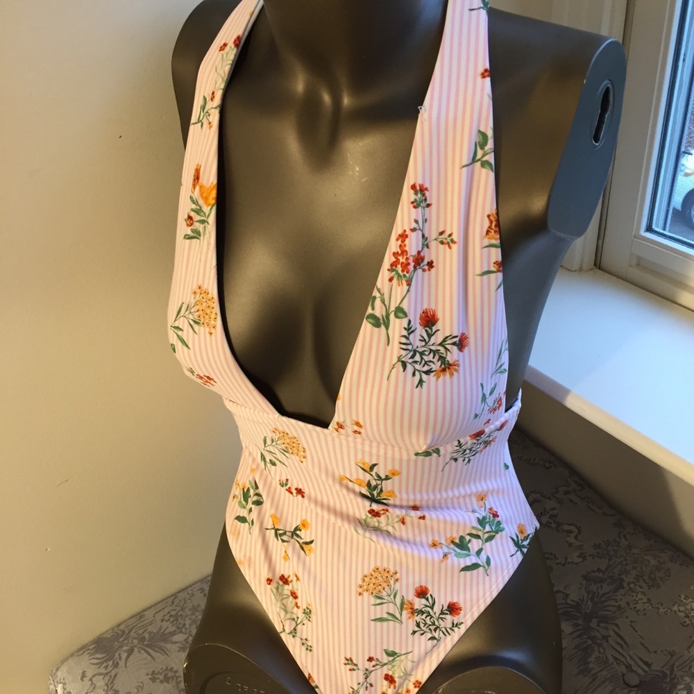 Forever21 One-piece Floral Striped Swim Size S